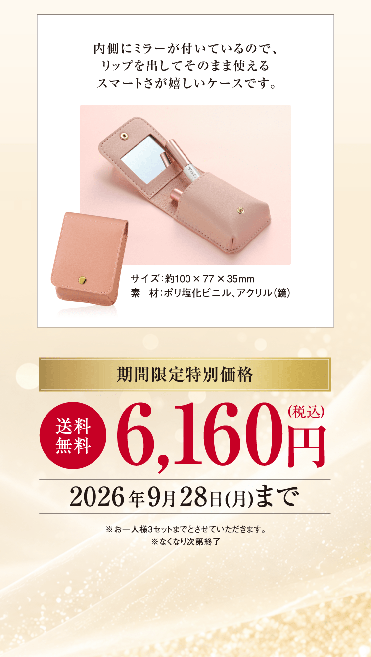 リップを出してそのまま使えるスマートさが嬉しいケースです。