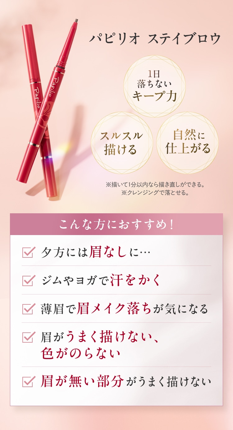 パピリオ ステイブロウ 1日落ちないキープ力、スルスル描ける、自然に仕上がる