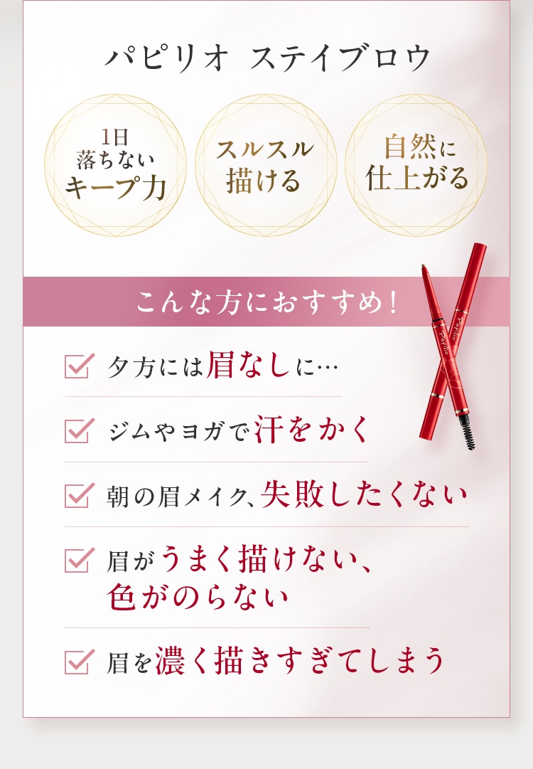 パピリオ ステイブロウ 1日落ちないキープ力、スルスル描ける、自然に仕上がる